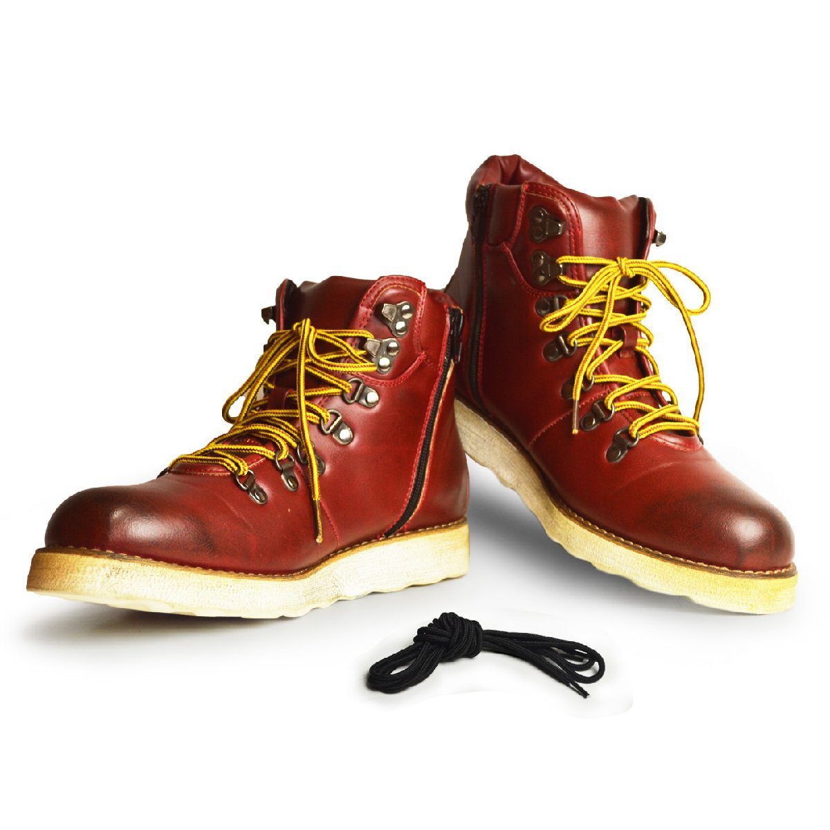 新品■未使用品【26.5cm】メンズ マウンテンブーツ 替え紐つき 2.5cmUP インソールつき サイドジッパー ワークブーツ ヴィンテージ 男 靴拍卖