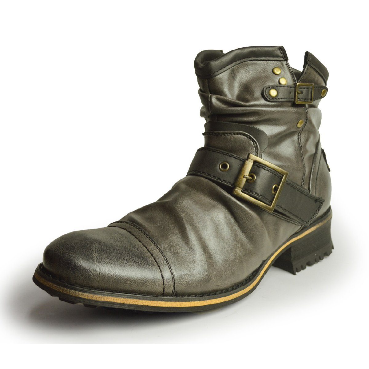 新品■未使用品【28cm】エンジニア ドレープブーツ サイドzip ジッパー ベルト バックル ショート ブーツ ヴィンテージ スエード 男 靴拍卖