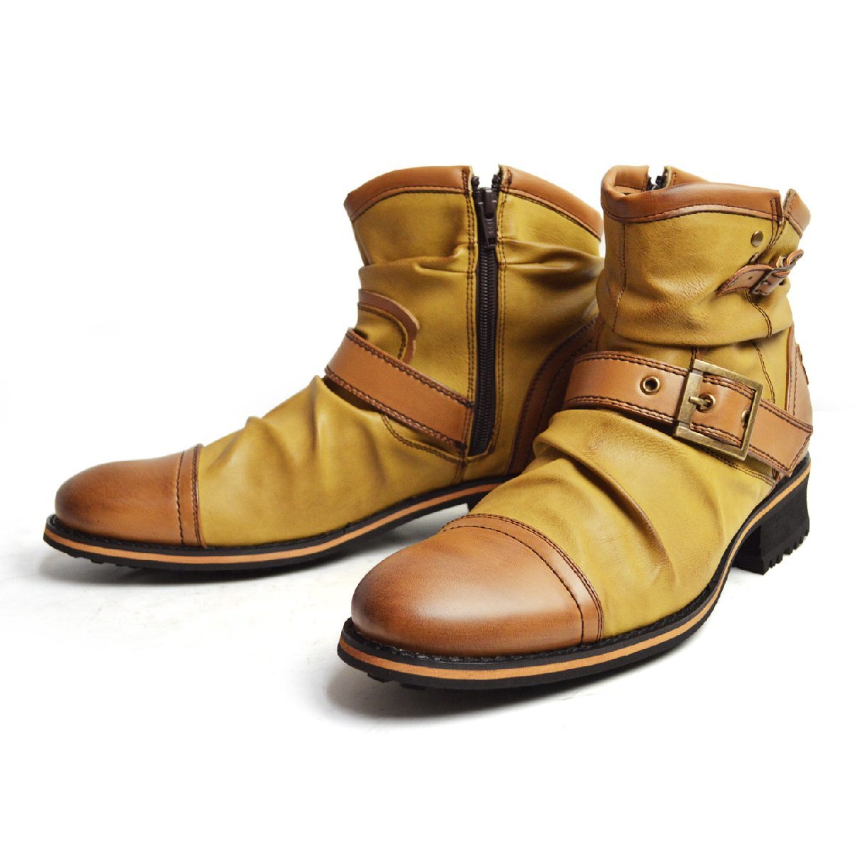 【新品】26.5cm■エンジニアブーツ ドレープブーツ ベルト バックル ショートブーツ ヴィンテージ スエード 大人 男 靴 メンズシューズ拍卖