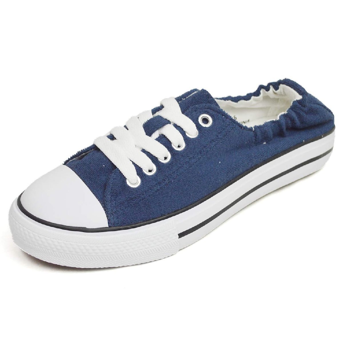 在庫処分■新品【23cm】レディース スニーカー シンプル 紐靴 ローカット フラットシューズ 軽量 カジュアル ゴム パイル【エコ配送】拍卖