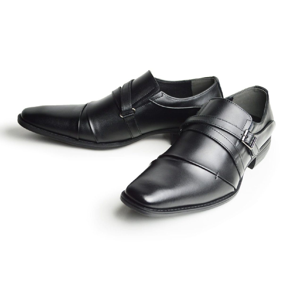 新品■28cm ビジネスシューズ 革靴 サイドゴア スリッポン Wモンク 脚長 スクエアトゥ ロングノーズ 2E 日本製 フォーマル 紳士靴拍卖