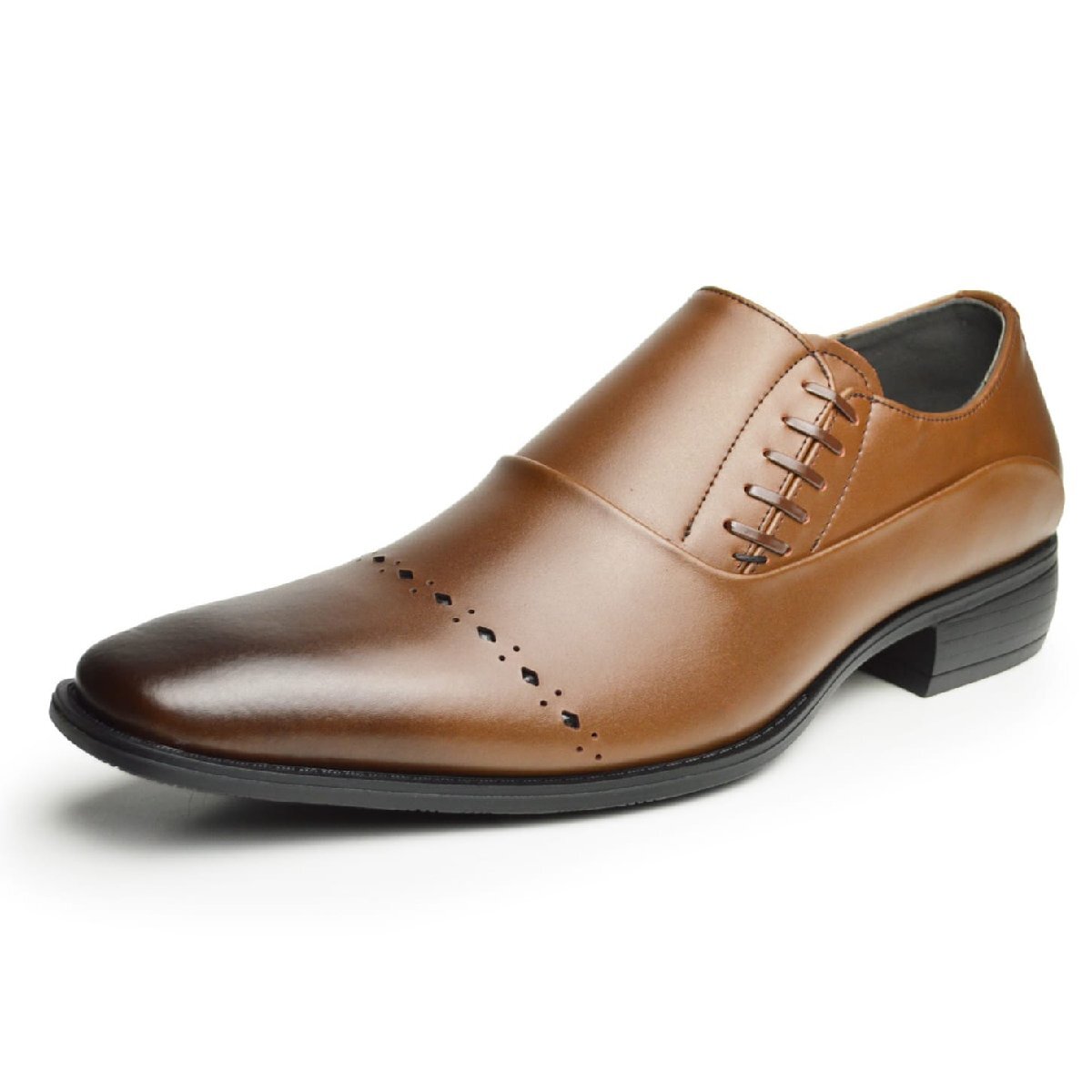 新品■28cm ビジネスシューズ 革靴 サイドゴア スリッポン 飾り紐 脚長 スクエアトゥ ロングノーズ 2E 日本製 フォーマル 紳士靴拍卖