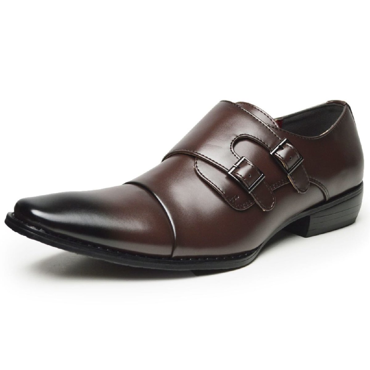 新品■28cm ビジネスシューズ メンズ モンクストラップ ストレートチップ ダブルベルト 革靴 イタリアンデザイン オフィス コンフォート拍卖