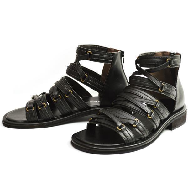 新品■25.5cm~26cm メンズ グラディエーター サンダル 後ろジッパー 着脱簡単 アースカラー PUレザー カジュアルシューズ ミドルカット 靴拍卖