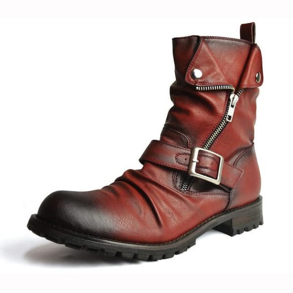 新品■28cm エンジニアブーツ ドレープ ビンテージ サイドジッパー バイク バイカー ライダース ベルト 黒 赤 ショート ミドル 着脱簡単拍卖