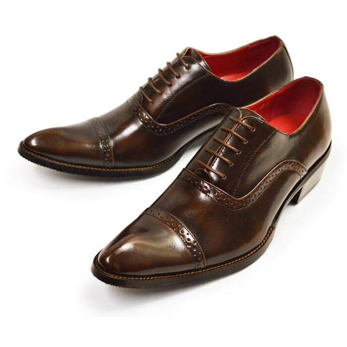 新品■25.5cm ビジネスシューズ 紳士靴 4.5cmヒール メンズ 革靴 ストレートチップ 紐靴 脚長 フォーマル 冠婚葬祭 イタリアンデザイン拍卖