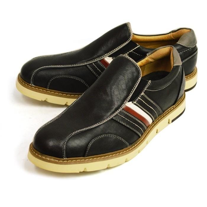 【在庫処分】新品■25cm メンズ スリッポン 黒 パンチング サイドライン 軽量 シューズ スニーカー カジュアル ヴィンテージ【エコ配送】拍卖