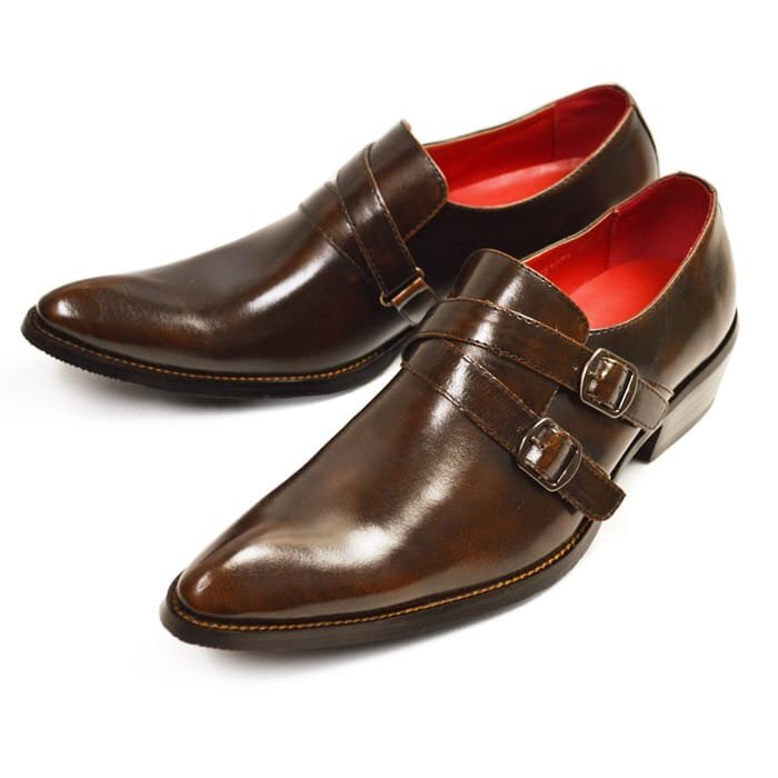 新品■27cm ビジネスシューズ 紳士靴 4.5cmヒール メンズ 革靴 モンクストラップ ベルト 脚長 フォーマル 冠婚葬祭 イタリアンデザイン拍卖