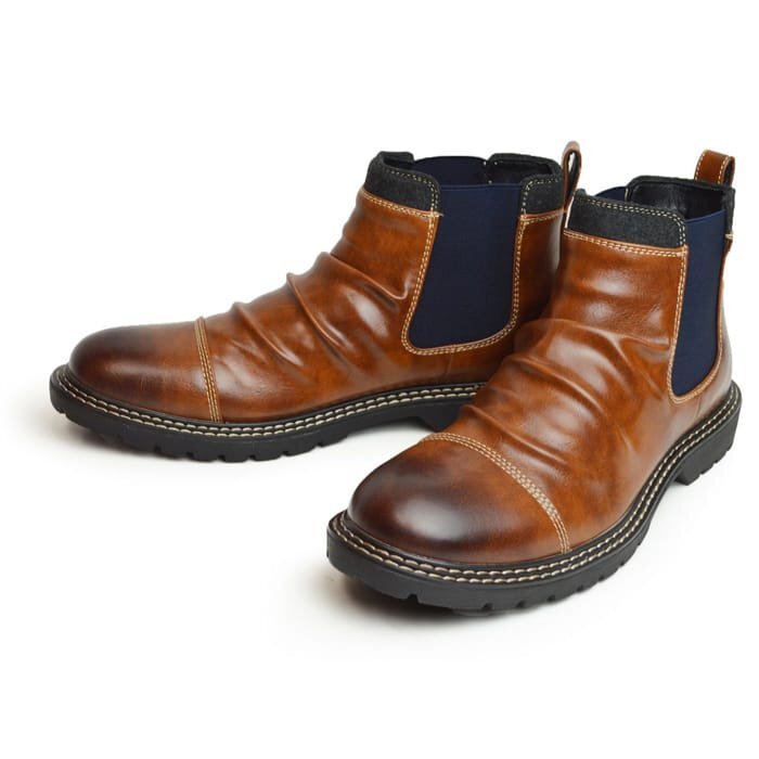 新品■28cm ドレープ メンズ ブーツ 防水 防滑 サイドゴア インヒール ビンテージ ヴィンテージ しわ加工 ショート丈 クッション 雨 靴拍卖