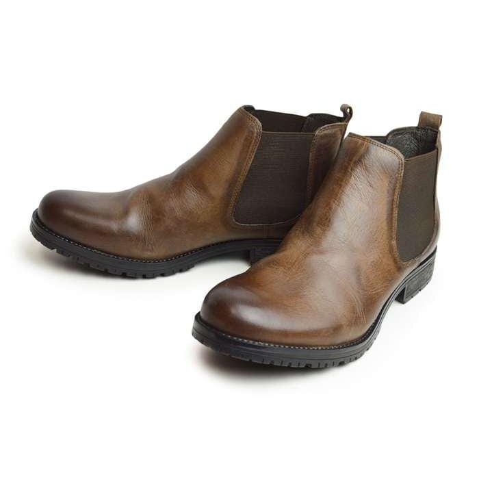 新品■27cm 本革 サイドゴア ブーツ 牛革 レザー カジュアルシューズ メンズ ショート丈 きれいめ シンプル フォーマル LEON レオン 靴拍卖