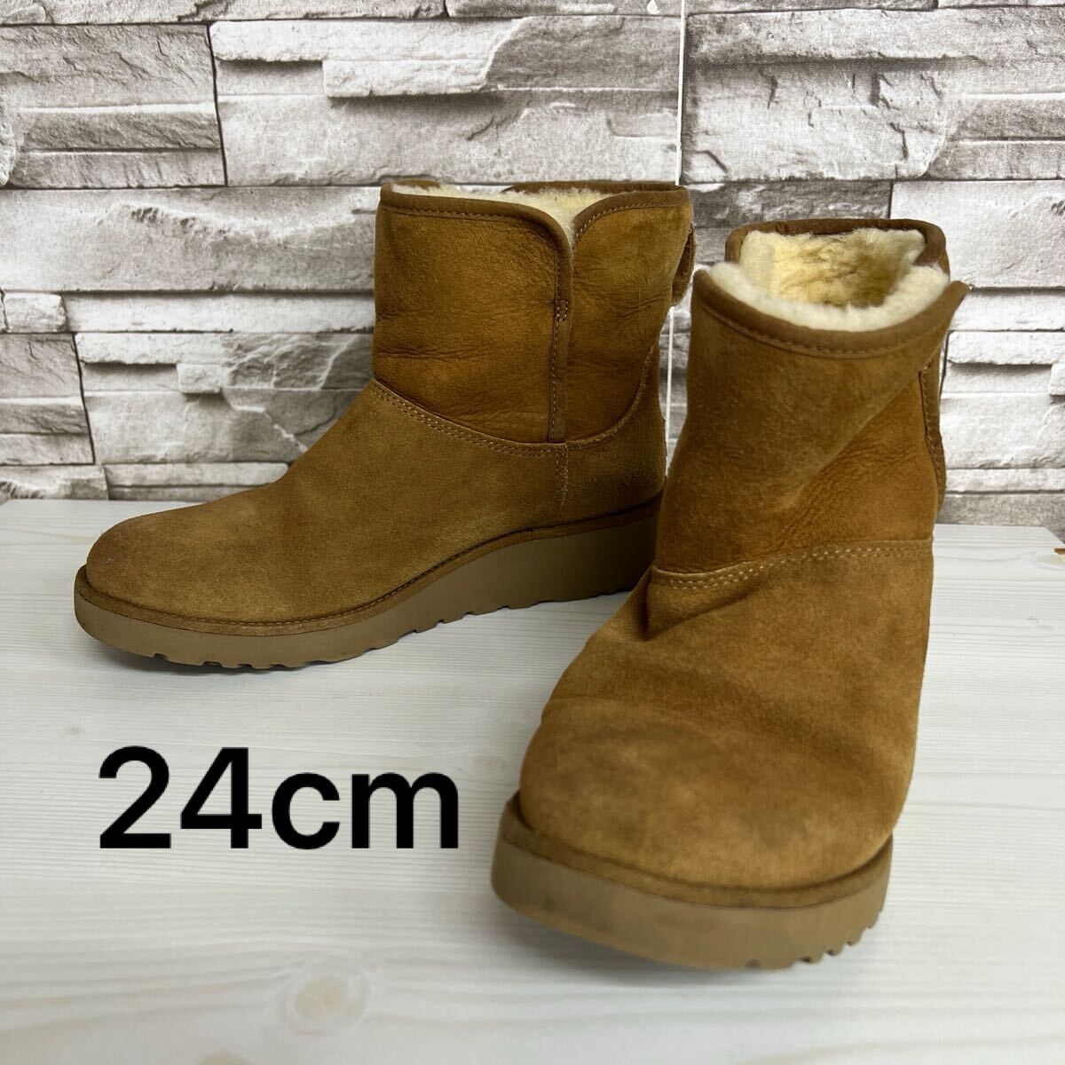 24cm UGG アグ ムートンブーツ ショートブーツ ブラウン ベージュ スエード拍卖