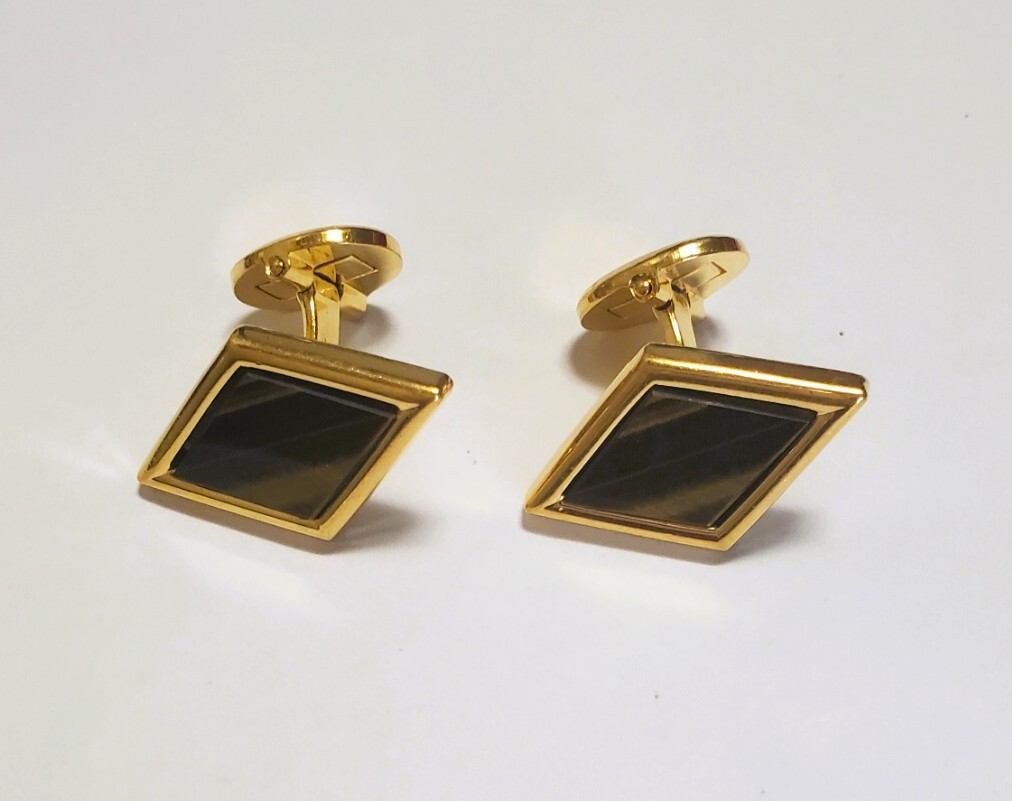 ●NINA RICCI ニナリッチ●天然石 虎の眼 カフスボタン メンズ アクセサリー 紳士 14,1g きれいめ拍卖