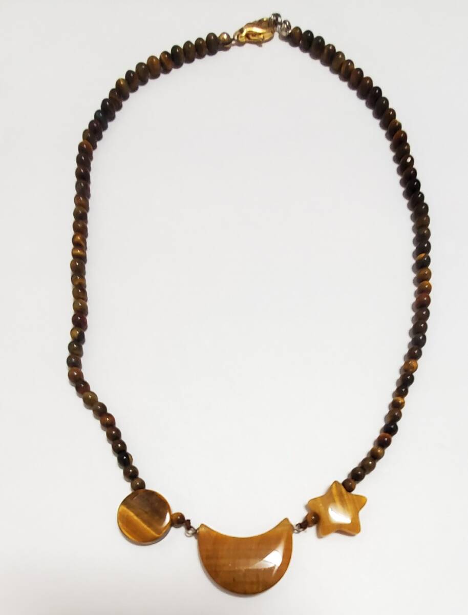 天然石 タイガーアイ 虎の眼 カラーストーン ネックレス レディース アクセサリー 44㎝ 18,8g きれいめ拍卖