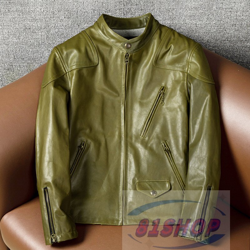「81SHOP」強力推薦★レザージャケット 馬革本革 革ジャン ホースハイド ジャンパー レザーコ メンズファッション S~5XL グリーン拍卖