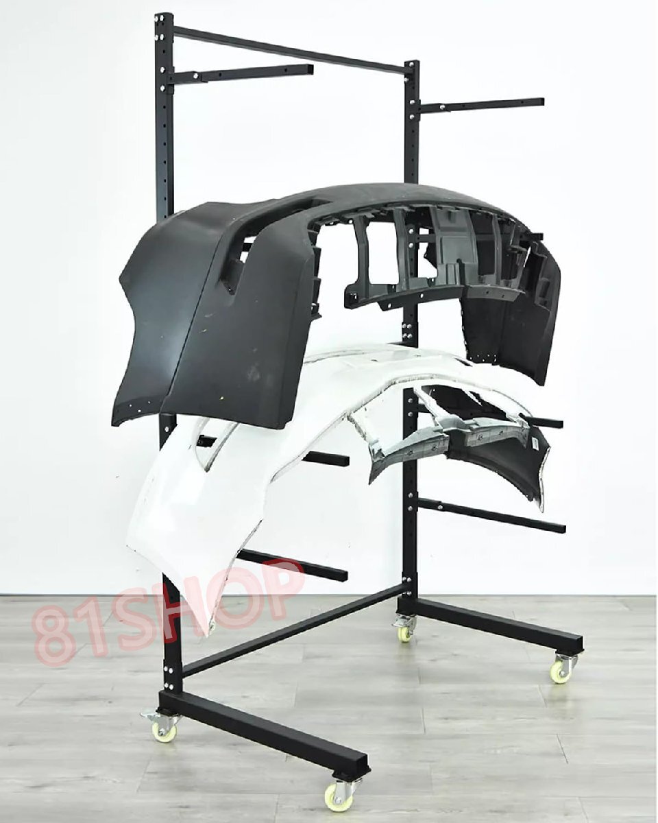 塗装スタンド バンパーラック 床移動式バンパー収納ラック、自動車部品用ボディショップバンパーホルダー、4枚のパネルを収納拍卖