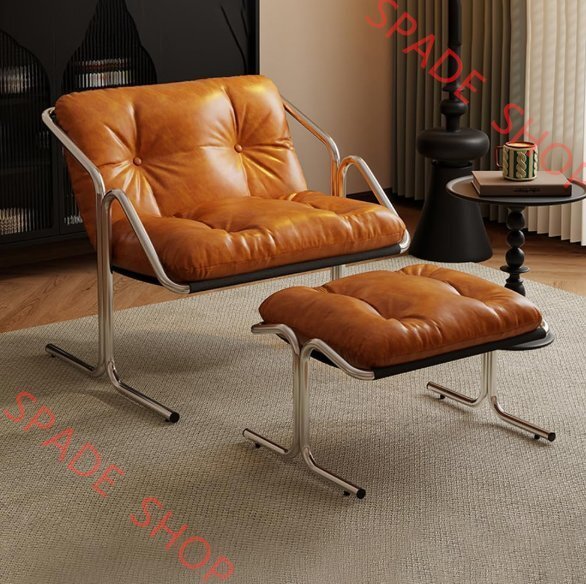 リクライニングチェア パーソナルチェア リラックスチェアPUレザー 1人掛けソファー 組み立てが簡単客間寝室家庭用(Orange足置き台付き)拍卖