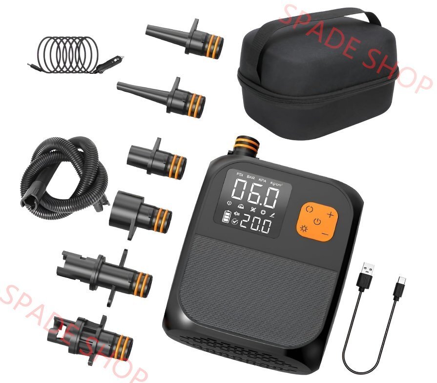 電動ポンプ SUP用 電動エアーポンプ サップ用 25PSIまで対応 ゴムボート、エアーポンプ、サップなどに対応 6つのノズル インフレータブル拍卖