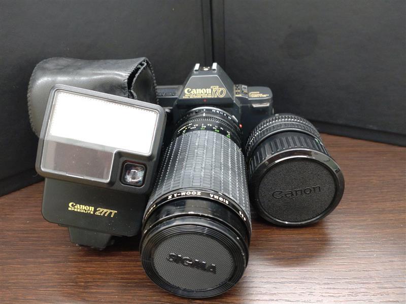 #210【通電確認】Canon T70 フィルムカメラ レンズ2本セット出品 中古 マクロ 望遠 中古 動作未確認 ※説明分必読拍卖
