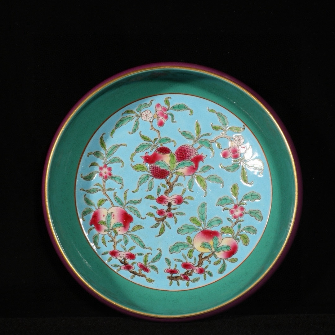 清時代 雍正 紫釉 琺瑯彩 三多文水洗 唐物 箱付き 陶磁器 中国美術 古美術 置物 骨董品 高さ7cm 直径24cm RG396拍卖