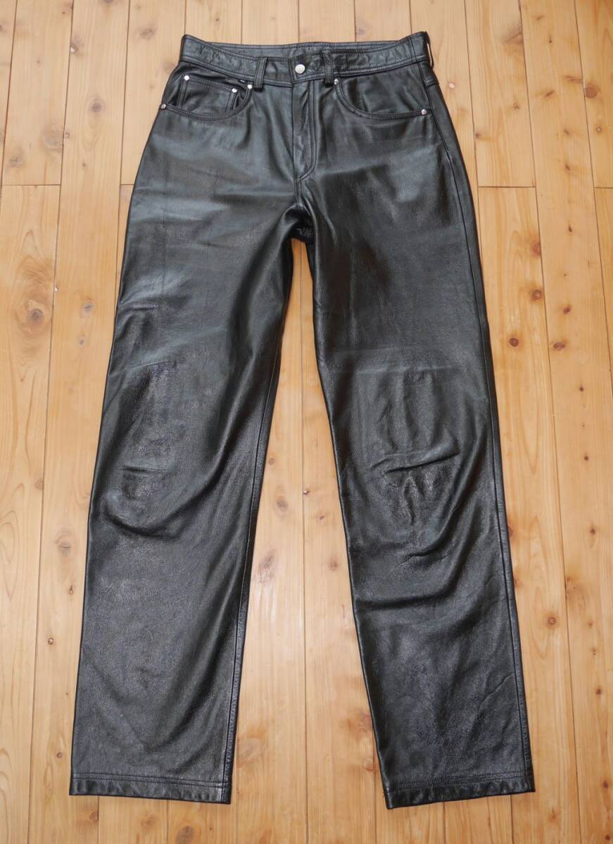 牛革パンツ 一枚革 本革パンツ カウレザーパンツ ウエスト80cm クリーニング済拍卖