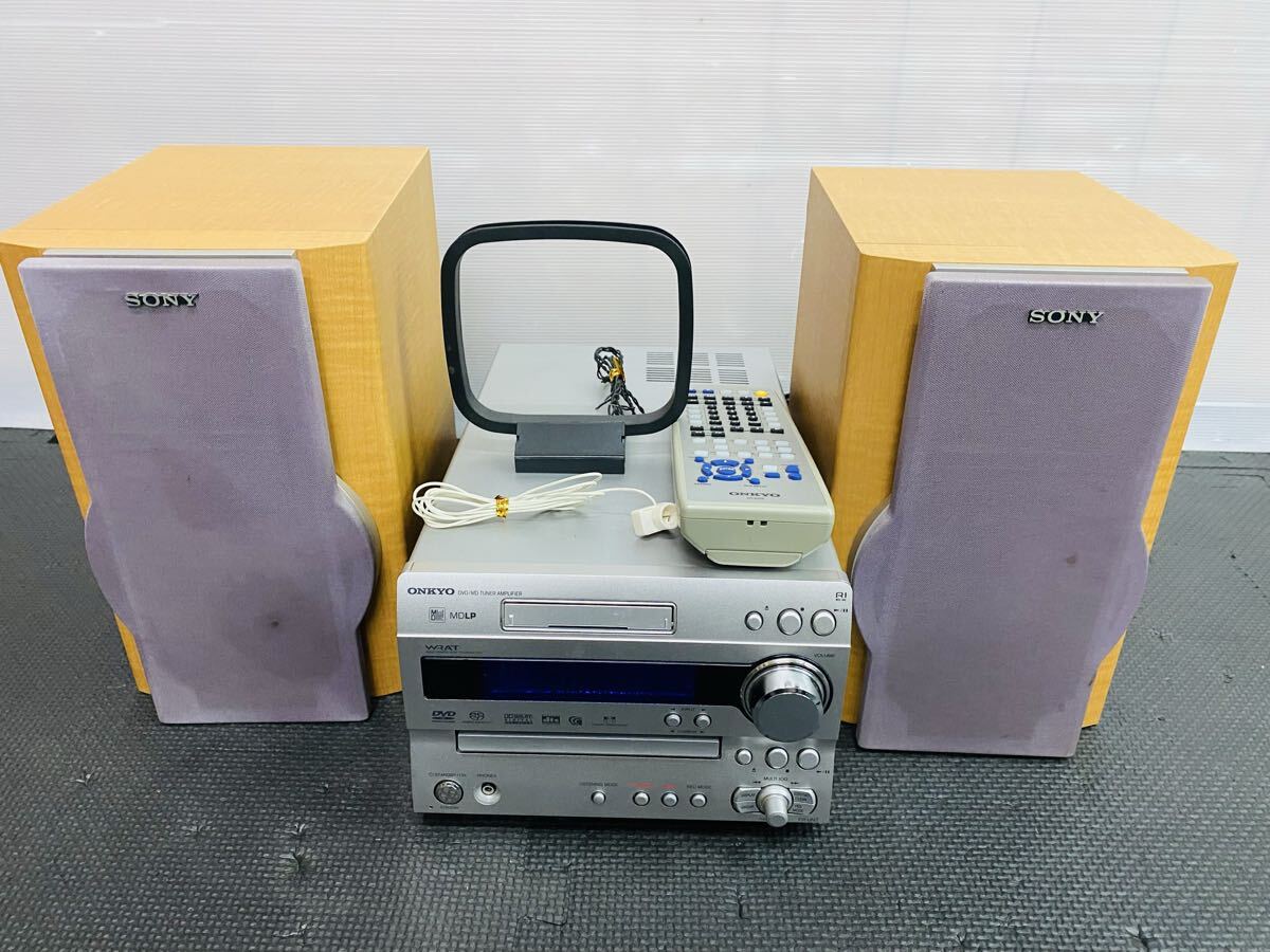 ◯ ONKYO オンキョー システムコンポ ミニコンポ MD CD FR-UN7/SS-MD333 スピーカー 2008年製 リモコン付き 通電確認済み拍卖