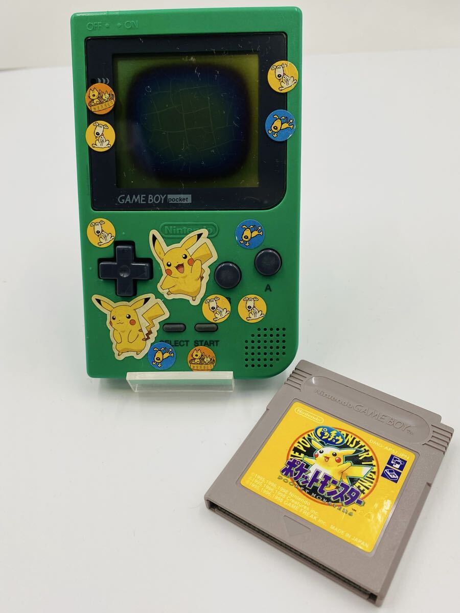 ■ Nintendo GAME BOY pocket グリーン ゲームボーイポケット ポケットモンスターピカチュウセット 裏蓋欠品 通電確認済み ジャンク品拍卖