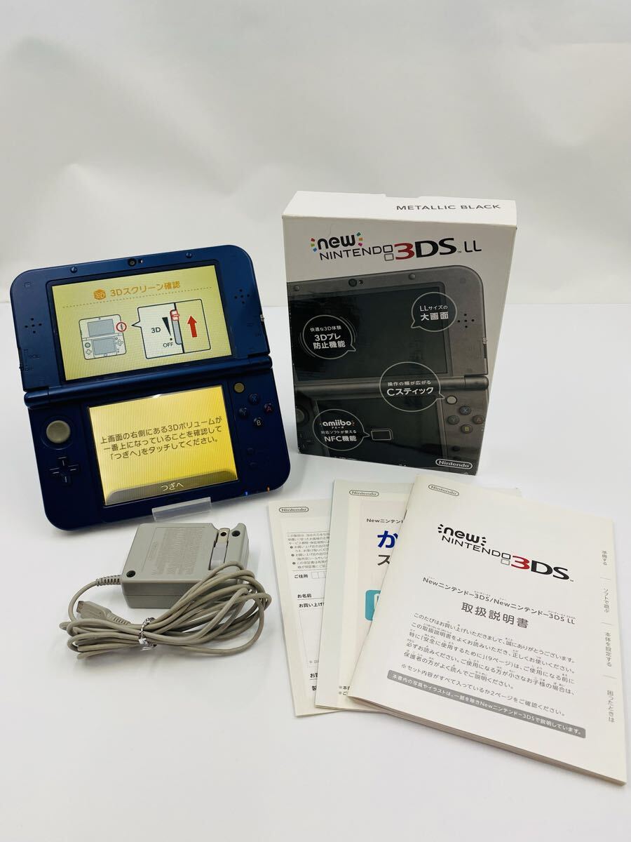 ◆ ニンテンドー new Nintendo 3DS LL RED-001 メタリックブルー タッチペンなし 箱説明書、充電器付き 初期化/通電確認済み拍卖