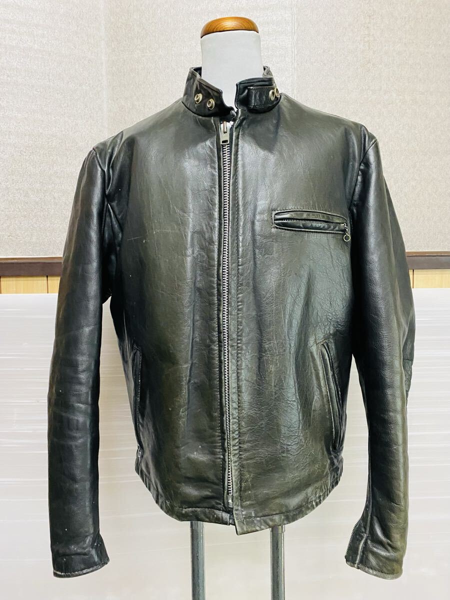 ◆ Schott ショット ライダースジャケット シングル 立襟 ボアライナー付 ブラック レザージャケット 本革 メンズ 42サイズ 米国製 拍卖