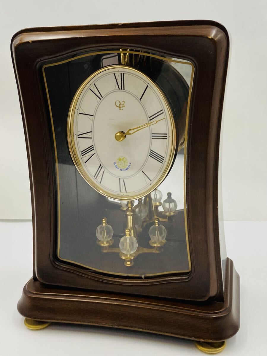 ■ QUEEN ELIZABETH2 クイーンエリザベス2 置時計 アンティーク インテリア 昭和レトロ 木枠 稼動品拍卖