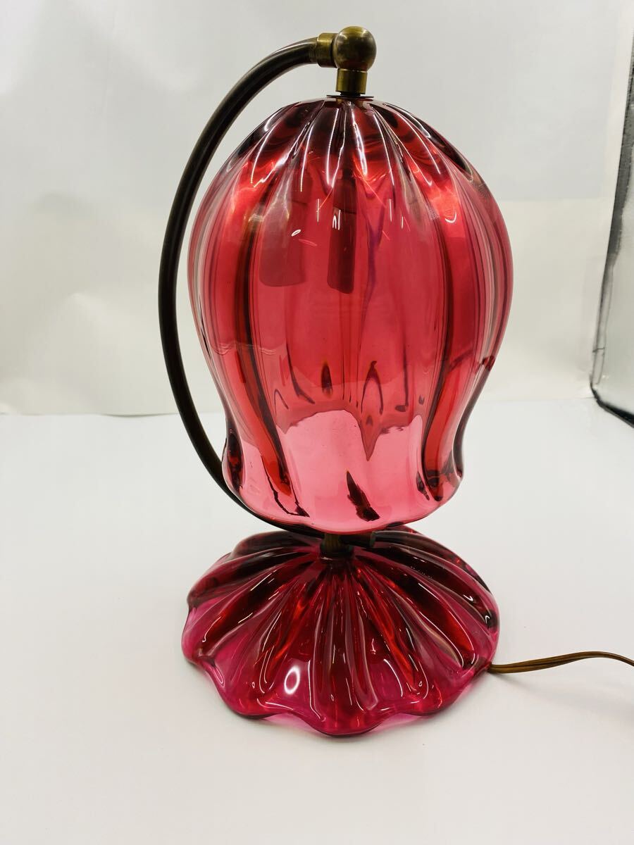 ■ 岩田工芸硝子 ガラス製 スタンドライト レッド テーブルランプ 卓上ランプ 照明器具 昭和レトロ 電球欠品 動作未確認拍卖