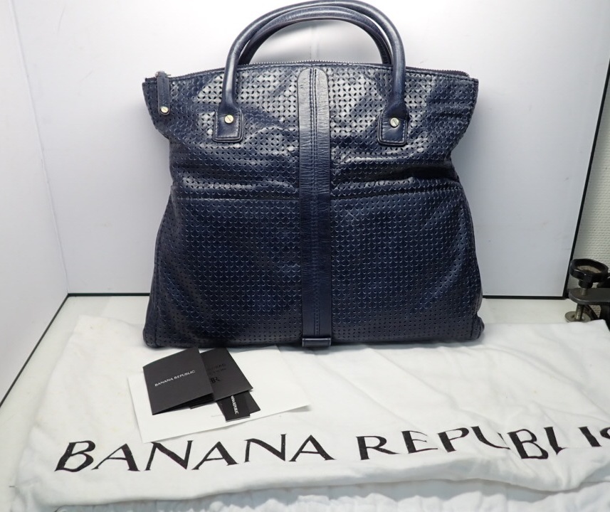 Banana Republic バナナ リパブリック 本革 ハンドバッグ ネイビー拍卖