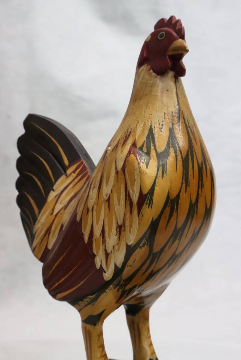 ★鶏の置物 木製オブジェ 工芸品 ニワトリ にわとり 彫刻 鳥 酉 アンティーク 雑貨 昭和レトロ拍卖