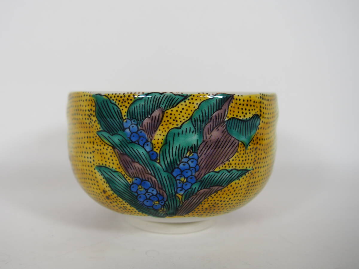 九谷 美山銘 九谷焼 万年青の絵 抹茶茶碗 在銘 茶道具 25 1119-27-7拍卖