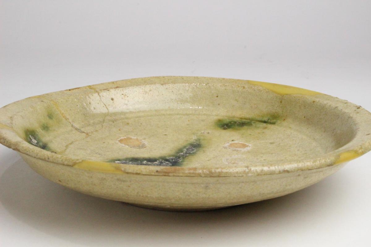 「狸庵- S」 桃山時代後期 黄瀬戸 丸皿 美濃大萱、窯下窯 「 徳川美術館 菊田清年 識 」 ☆本物保障☆u8ko2v拍卖