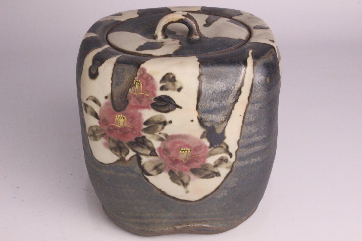 「狸庵RS」 阿漕 福森阿也 作 椿絵 水指 「共箱・共布・保護箱」 / 阿漕焼 狐森窯 ☆本物保障☆ul6ki9i拍卖