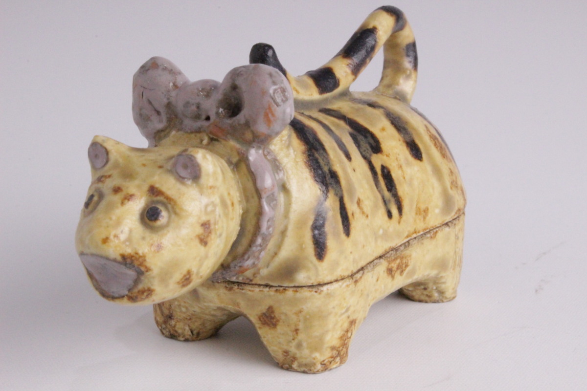 「狸庵 RP」 正木焼 張子虎 香合 「合箱」 / 尾張藩 寅年 正木惣三郎 茶道具 御深井焼 御深井丸 ☆本物保障☆Lx2ui7q拍卖