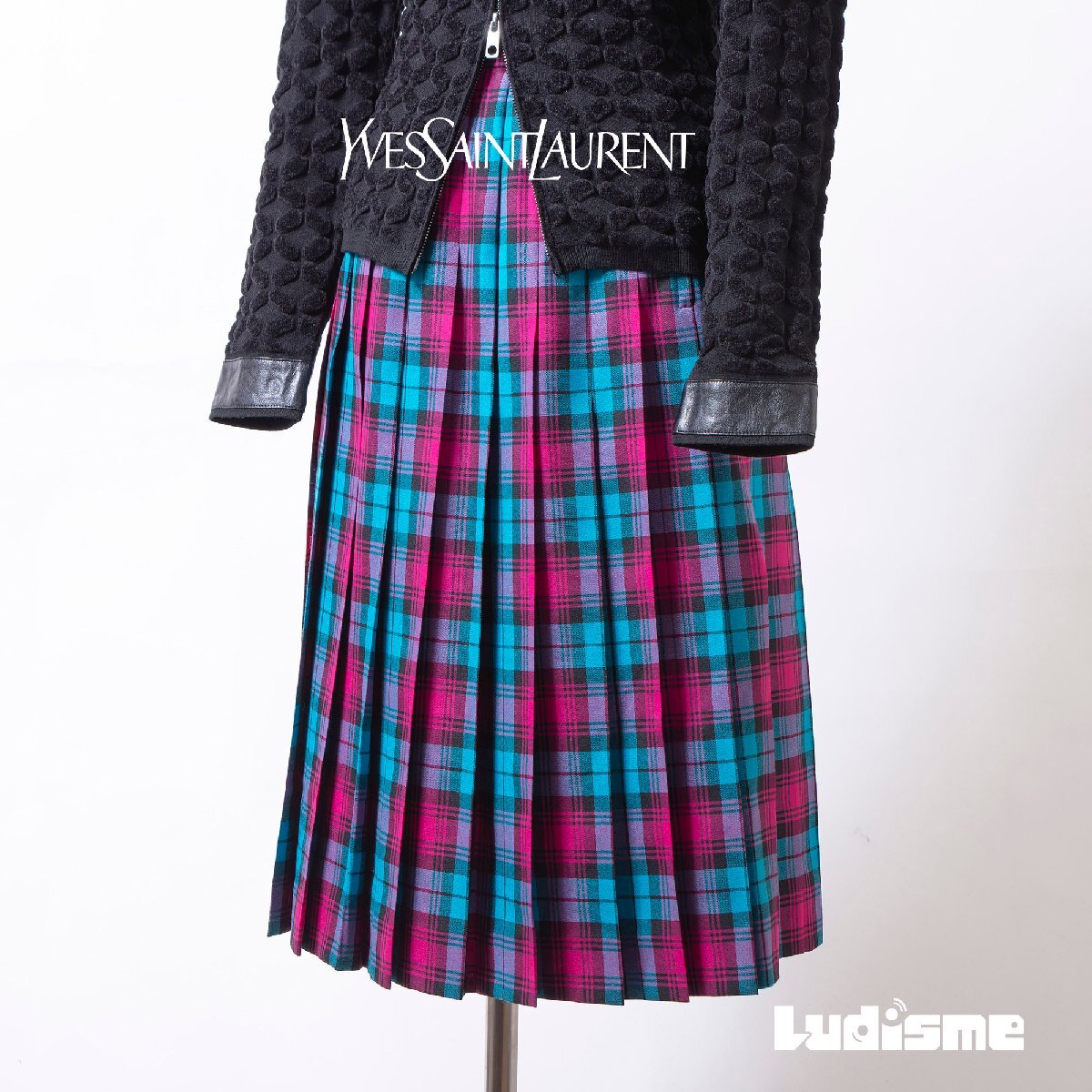 イヴサンローラン Yves Saint Laurent プリーツスカート チェック柄 タータンチェック マルチカラー ウール M レディース ボトムス拍卖