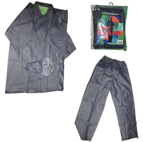 丈夫で柔らか耐寒性塩化ビニール製 LL寸 コヤナギ ベストメンズコート 紺 上下セット 雨具 作業 合羽 カッパ レインウエア レインスーツ拍卖