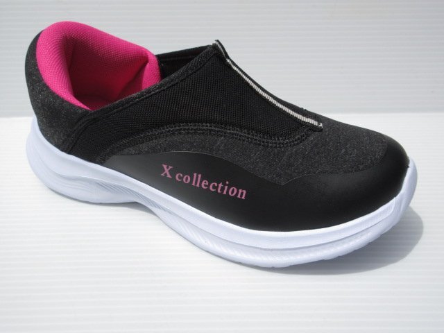 即決 23.0cm スルッと履ける スリッポン スニーカー 超軽量 幅広 X Collection 5432 黒 婦人 レディース デイサービス 作業履き拍卖