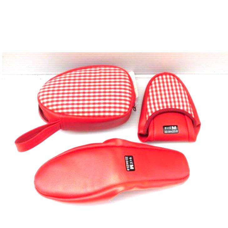 携帯 ポーチ付き スリッパ M(22~23cm) 婦人 レディース KP989 赤 ルームシューズ 社交ダンス練習 学校行事 旅行 授業参観 入学式 卒業式拍卖