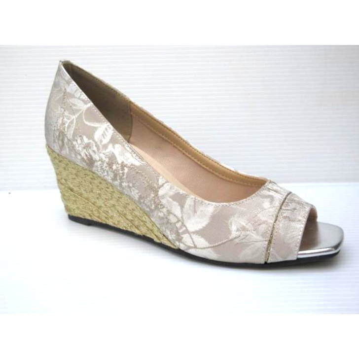 Michaela La Spada FR1367 ベージュ L オープントウ ウエッジソール パンプス 婦人 レディース 前空き 結婚式 旅行 前あき拍卖