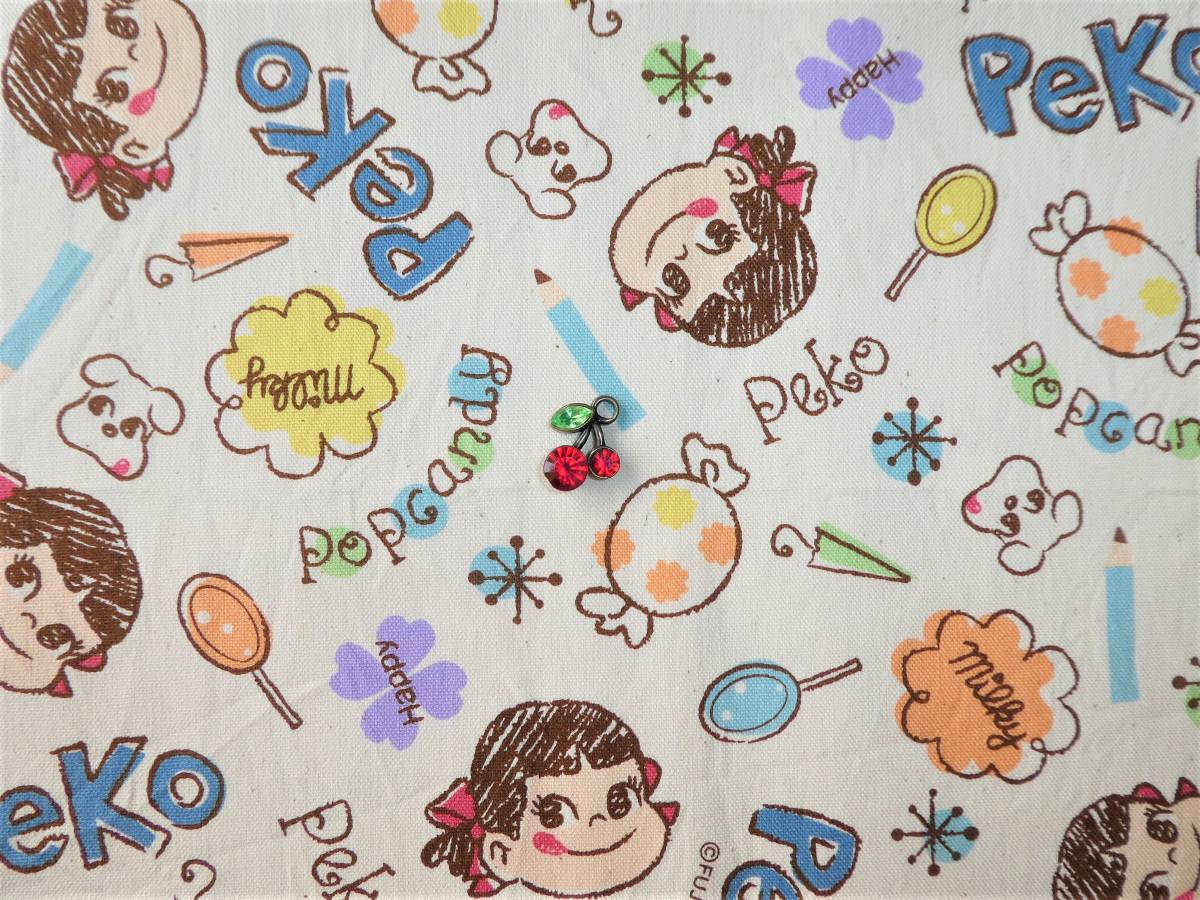 最終★不二家 ペコちゃん柄生成りブルー★レトロ昭和オックスpeko拍卖