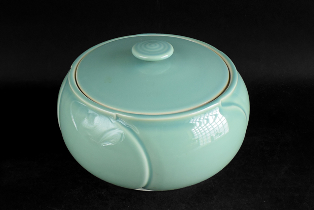 茶道具 加藤藤山 作 青磁捻梅水指 変蓋付拍卖