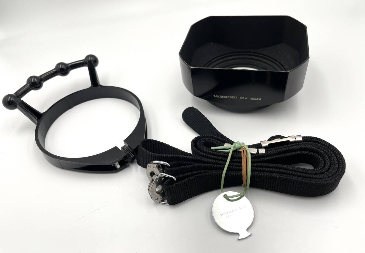 PENTAX 6×7 105mm 1:2.4 レンズフード 作動版 ストラップ クイックフォーカスリング ペンタックス 67 TAKUMAR pentax拍卖