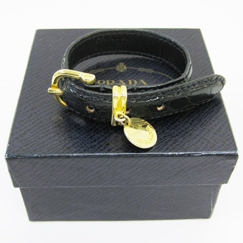 中古【PRADA プラダ】ブレスレット ゴールド金具 ブレス 革 型押し ベルト型 サイズ調整可 MEDE IN ITALY拍卖