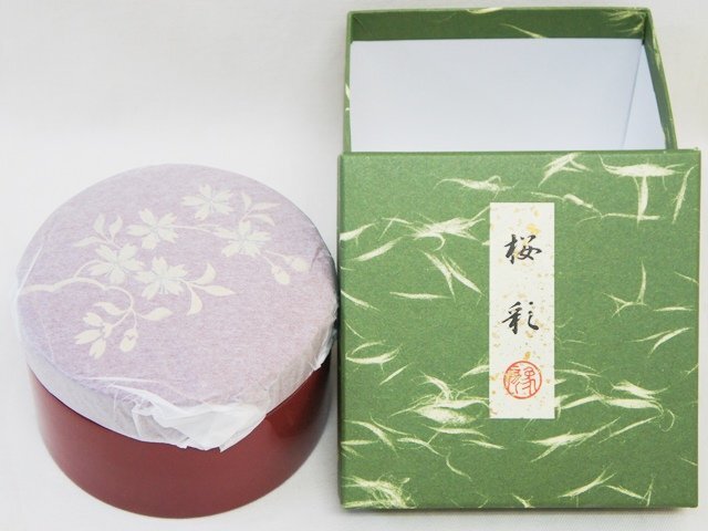 中古・ほぼ未使用【京漆匠 象彦】 菓子入れ 小物入れ ボンボニエール 小物入れ 桜彩 朱×金拍卖