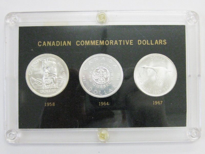 コレクター所蔵品【カナダ 銀貨3枚セット 】1958年トーテムポール 1964年シャーロットタウン100周年記念銀貨 1967年グース銀貨拍卖