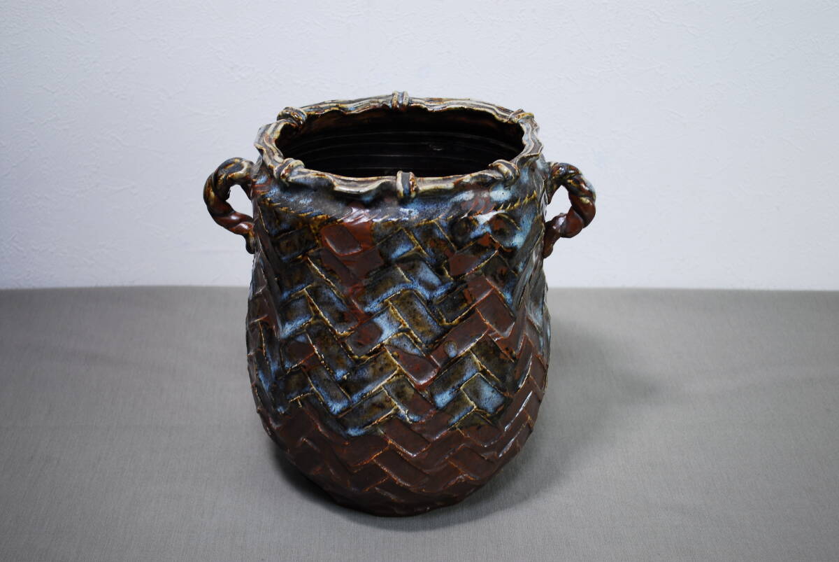 壺 花器 花瓶 耳付き/検索用 在銘 骨董 美術品 陶器 花生 美術品【11046】拍卖