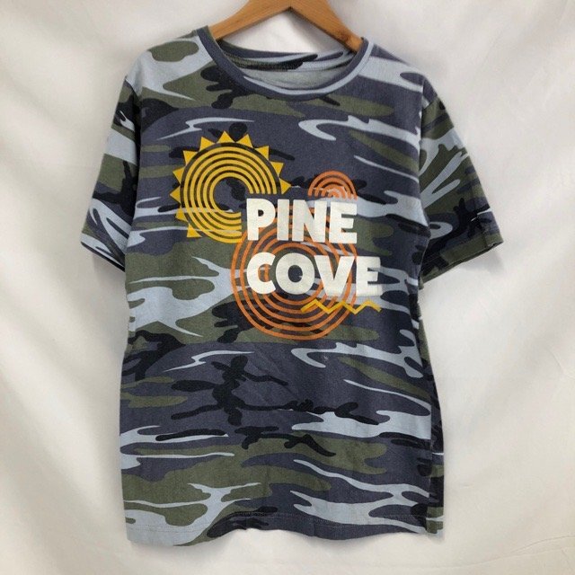 C440 パインコーブ S アメリカ古着 半袖 コットン リアルツリーカモ柄 プリントTシャツ グリーン PINE COVE キッズ拍卖