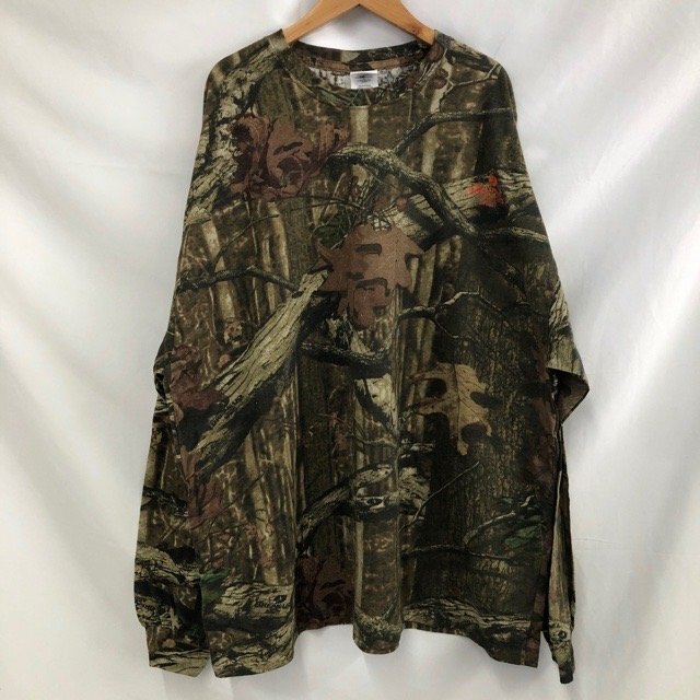 C451 モッシーオーク 2XL アメリカ古着 長袖 コットンポリ リアルツリーカモ柄 Tシャツ ブラウン MOSSY OAK メンズ拍卖